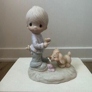 Precious Moments Praise The Lord Anyhow Boy Dog Ice Cream Figurine 1976 E-1374/B